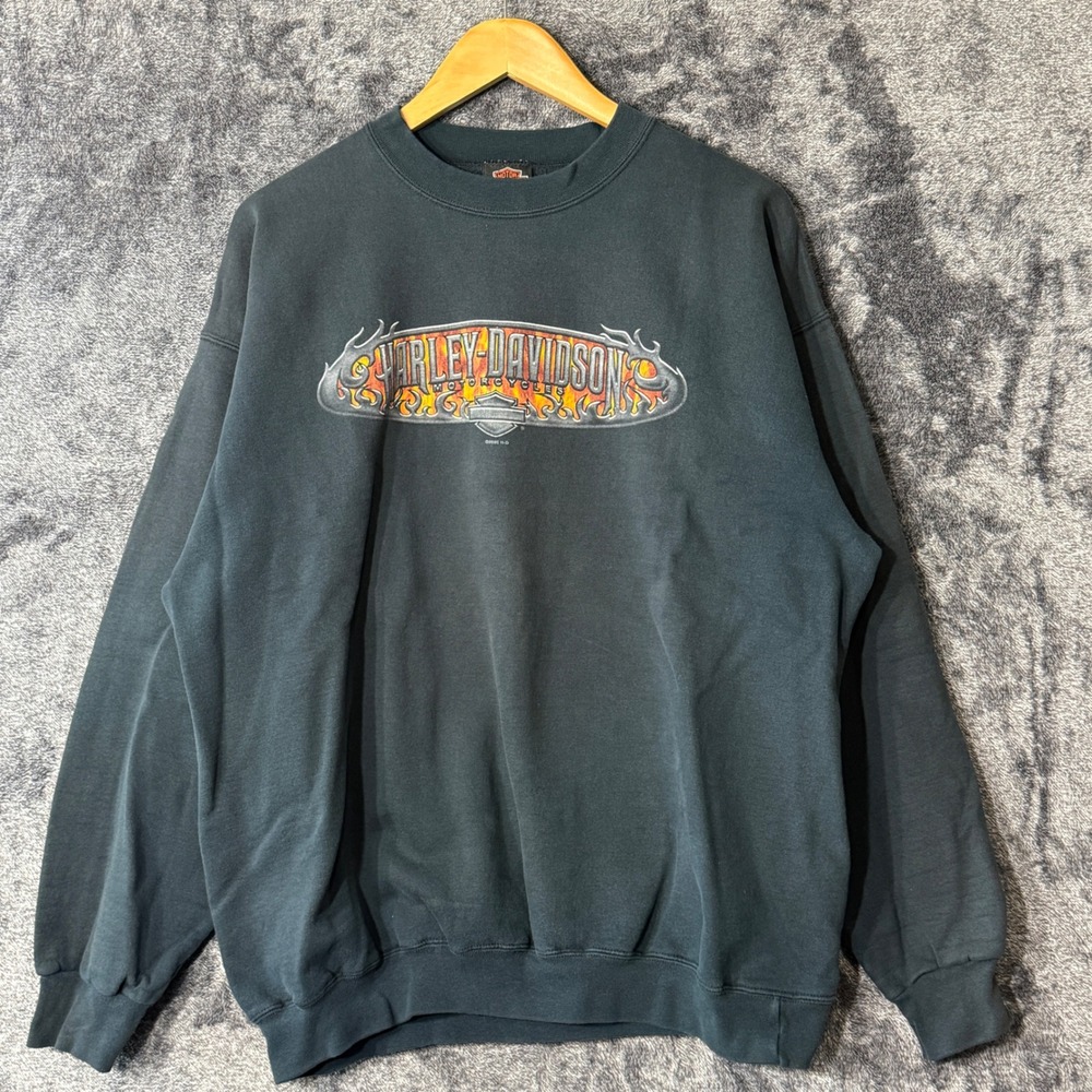 Vintage Harley Davidson Flame‎ Sweatshirt Black Mens Large Wisconsin Y2K Biker